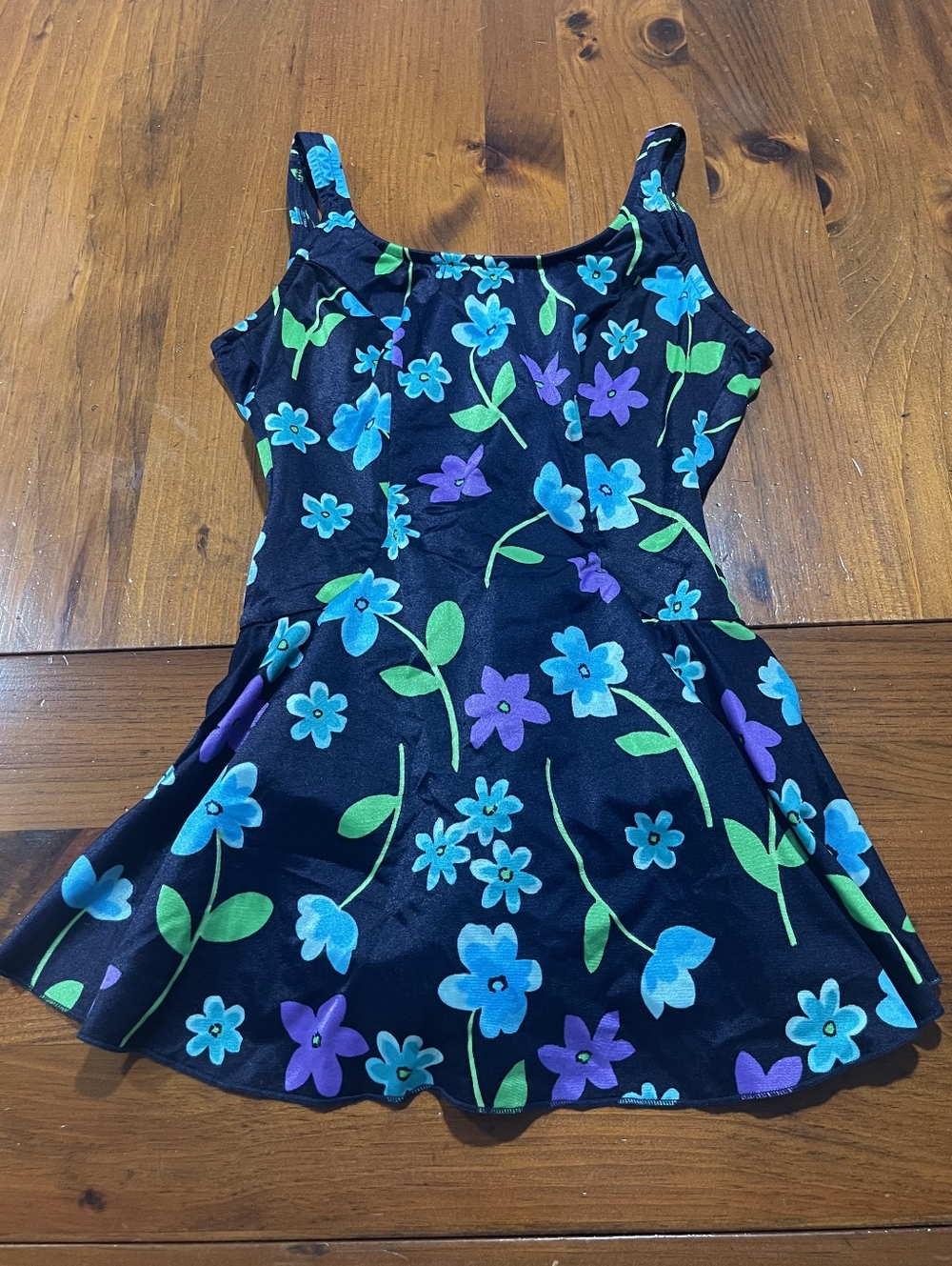 Maxine Of Hollywood Vintage Womens Blue Purple Floral Scoopneck Swimsuit Dress‎